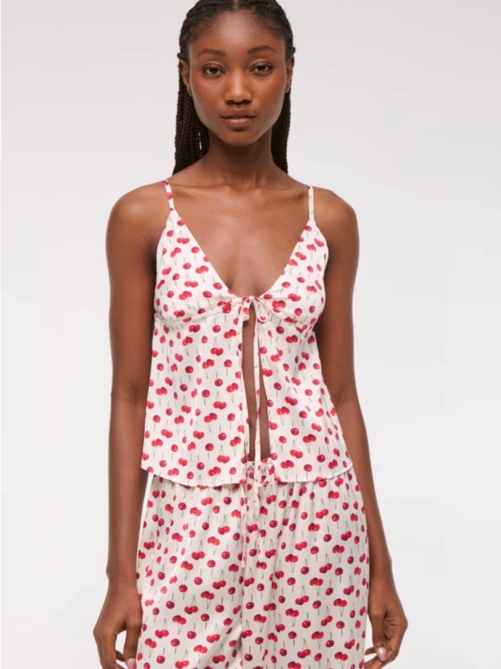 Abercrombie & Fitch White Cherry-Print Tie-Front Cami Pajama Top Size S NWT